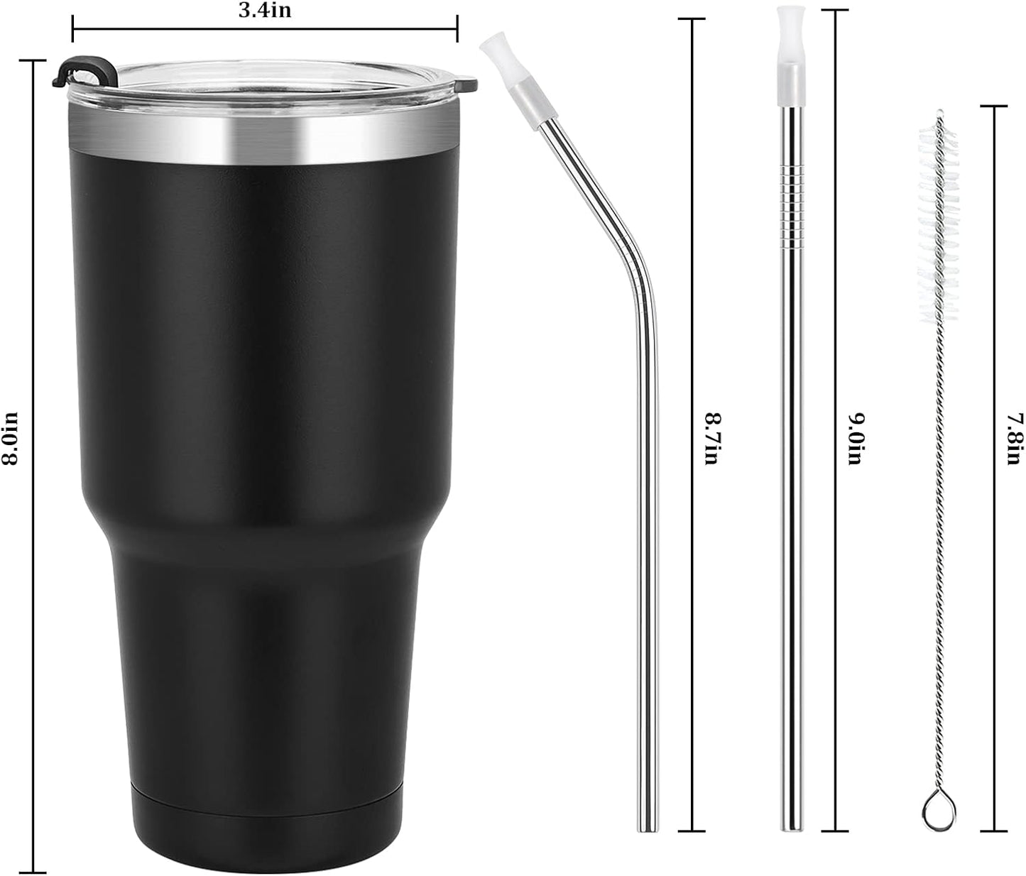 30Oz Stainless Steel Tumbler, Insulated Coffee Tumbler Cup, Double Wall Vacuum Insulated Travel Tumbler with Lid and Straw, Powder Coated Travel Mug for Hot or Cold Drinks, Black