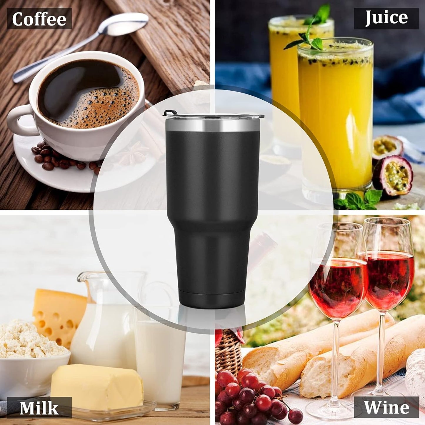 30Oz Stainless Steel Tumbler, Insulated Coffee Tumbler Cup, Double Wall Vacuum Insulated Travel Tumbler with Lid and Straw, Powder Coated Travel Mug for Hot or Cold Drinks, Black