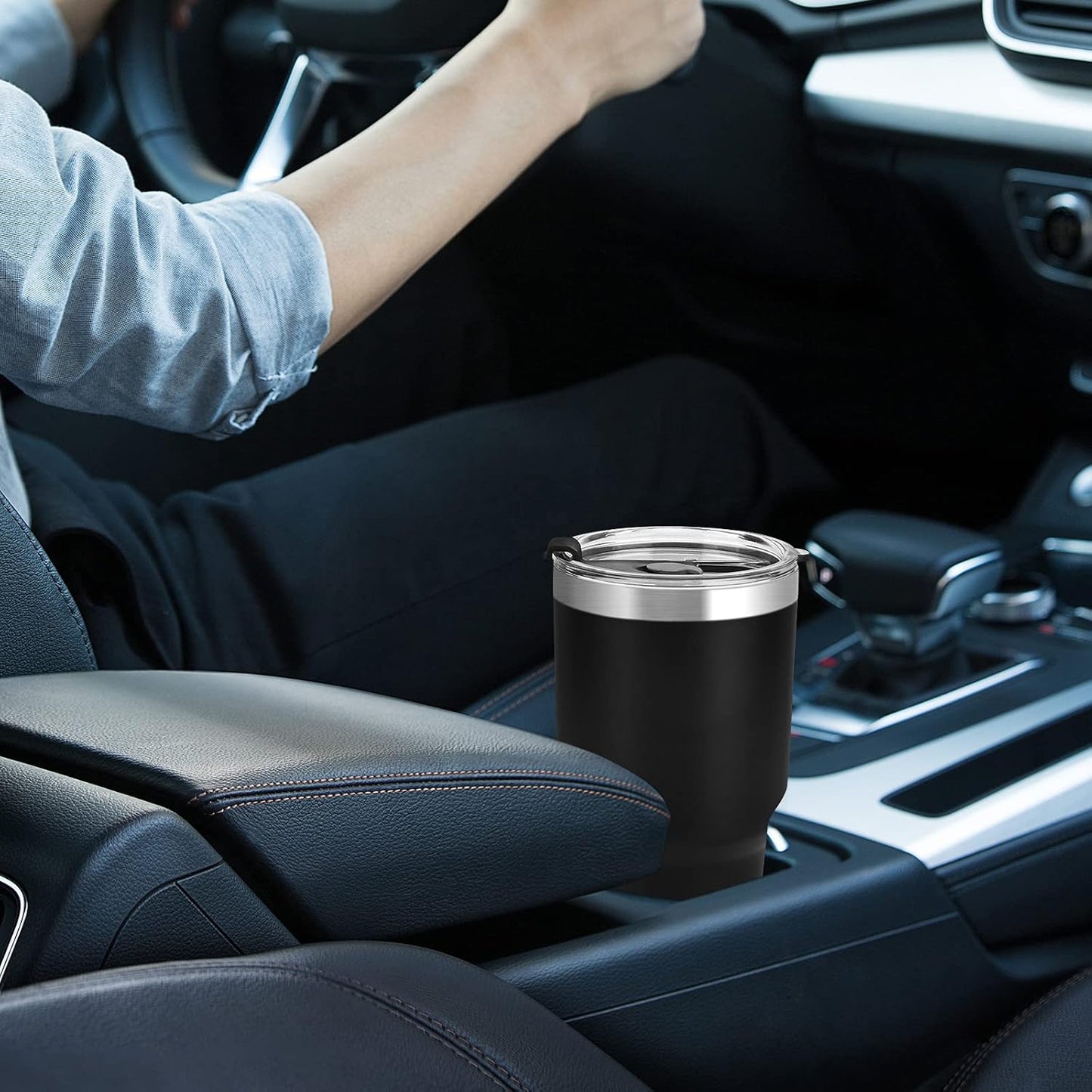 30Oz Stainless Steel Tumbler, Insulated Coffee Tumbler Cup, Double Wall Vacuum Insulated Travel Tumbler with Lid and Straw, Powder Coated Travel Mug for Hot or Cold Drinks, Black