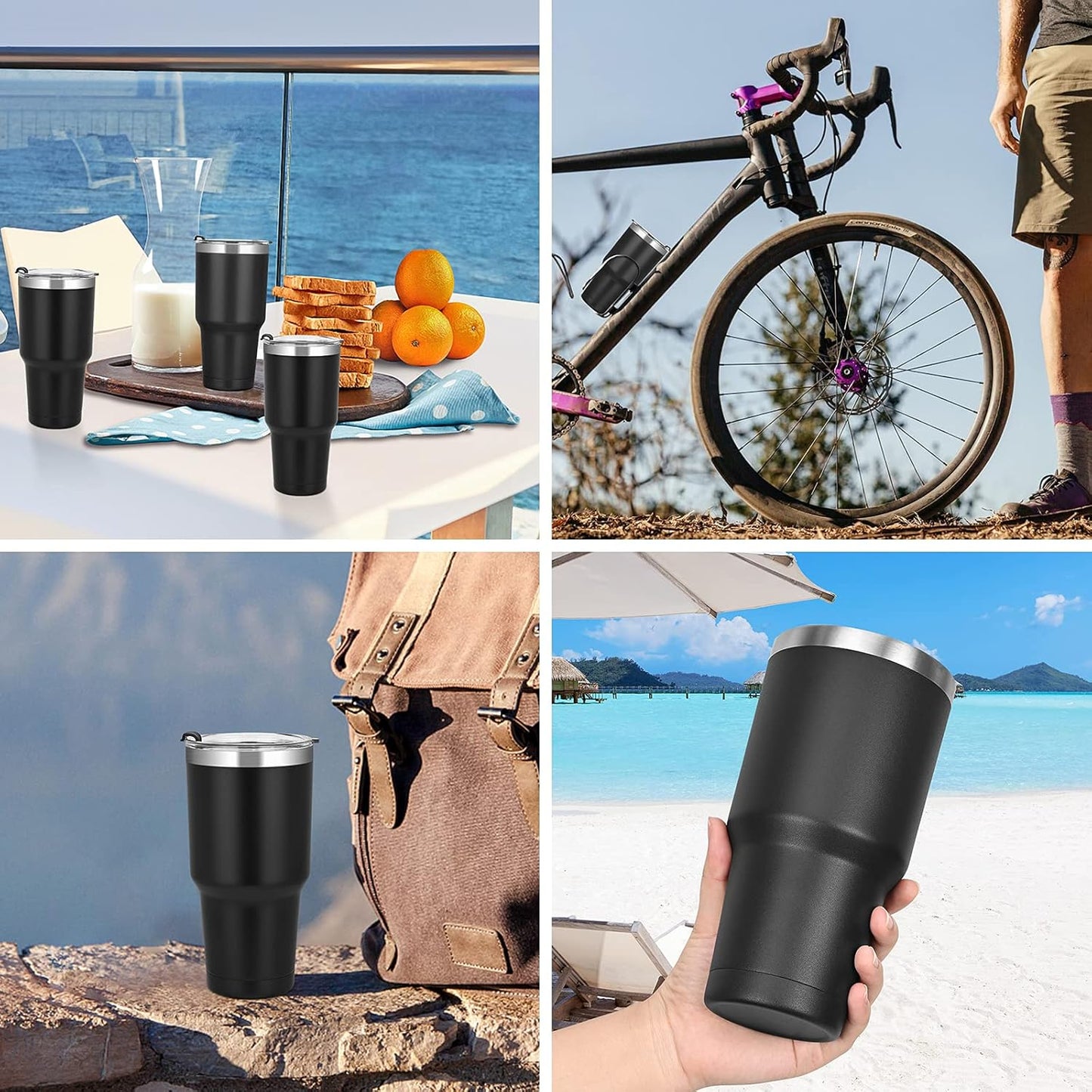 30Oz Stainless Steel Tumbler, Insulated Coffee Tumbler Cup, Double Wall Vacuum Insulated Travel Tumbler with Lid and Straw, Powder Coated Travel Mug for Hot or Cold Drinks, Black