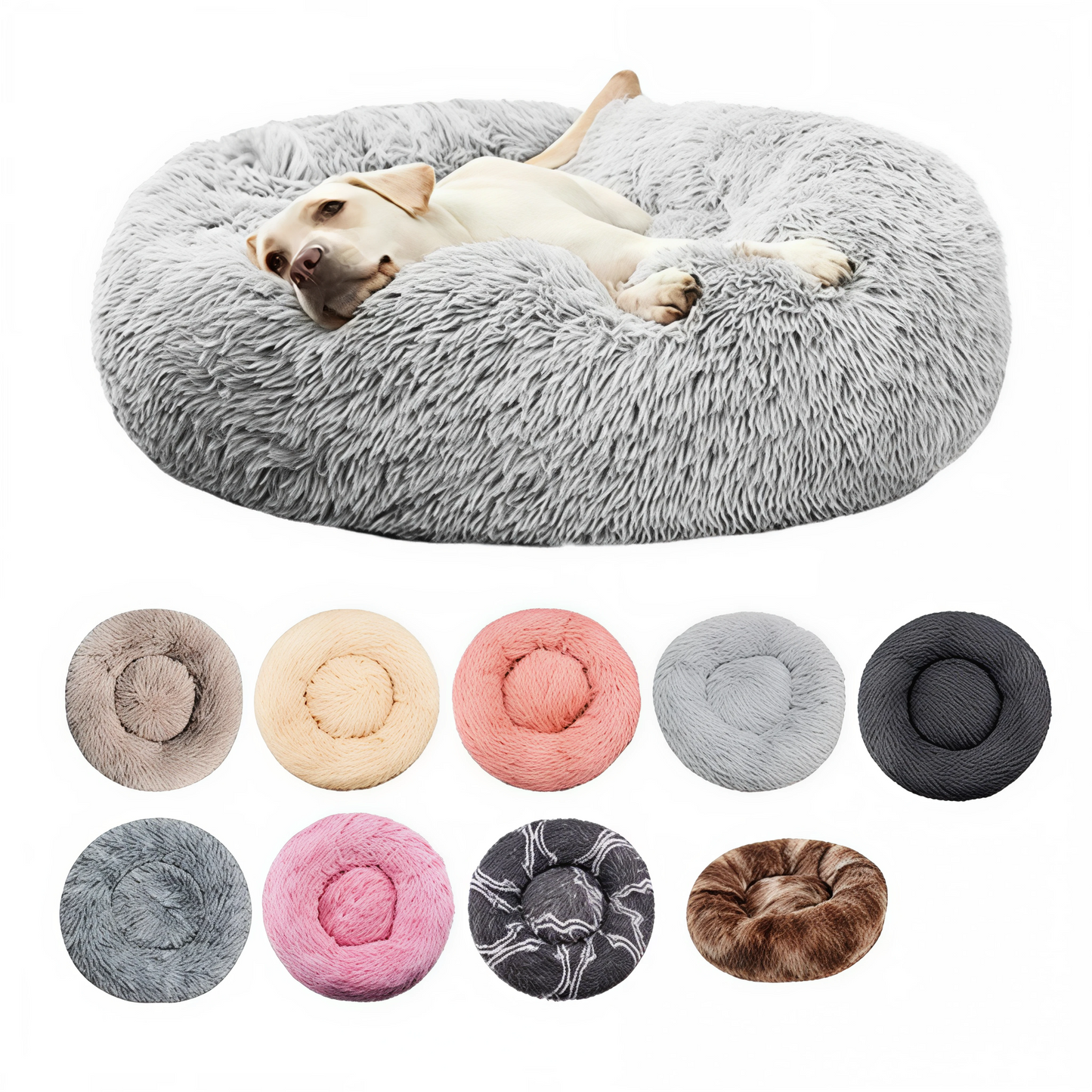 Plush Round Pet Bed – Warm & Washable for Dogs & Cats