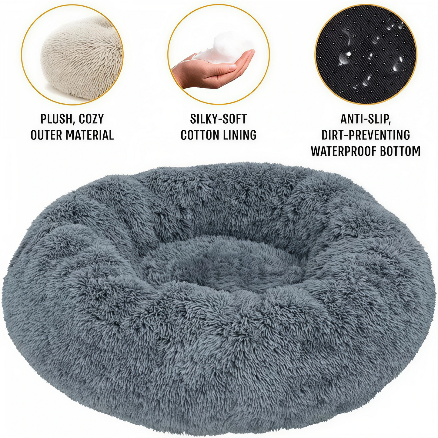Plush Round Pet Bed – Warm & Washable for Dogs & Cats