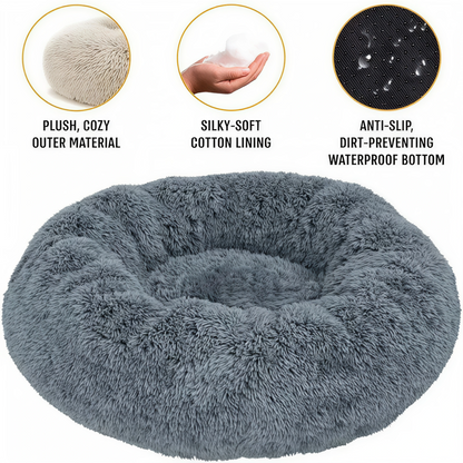 Plush Round Pet Bed – Warm & Washable for Dogs & Cats