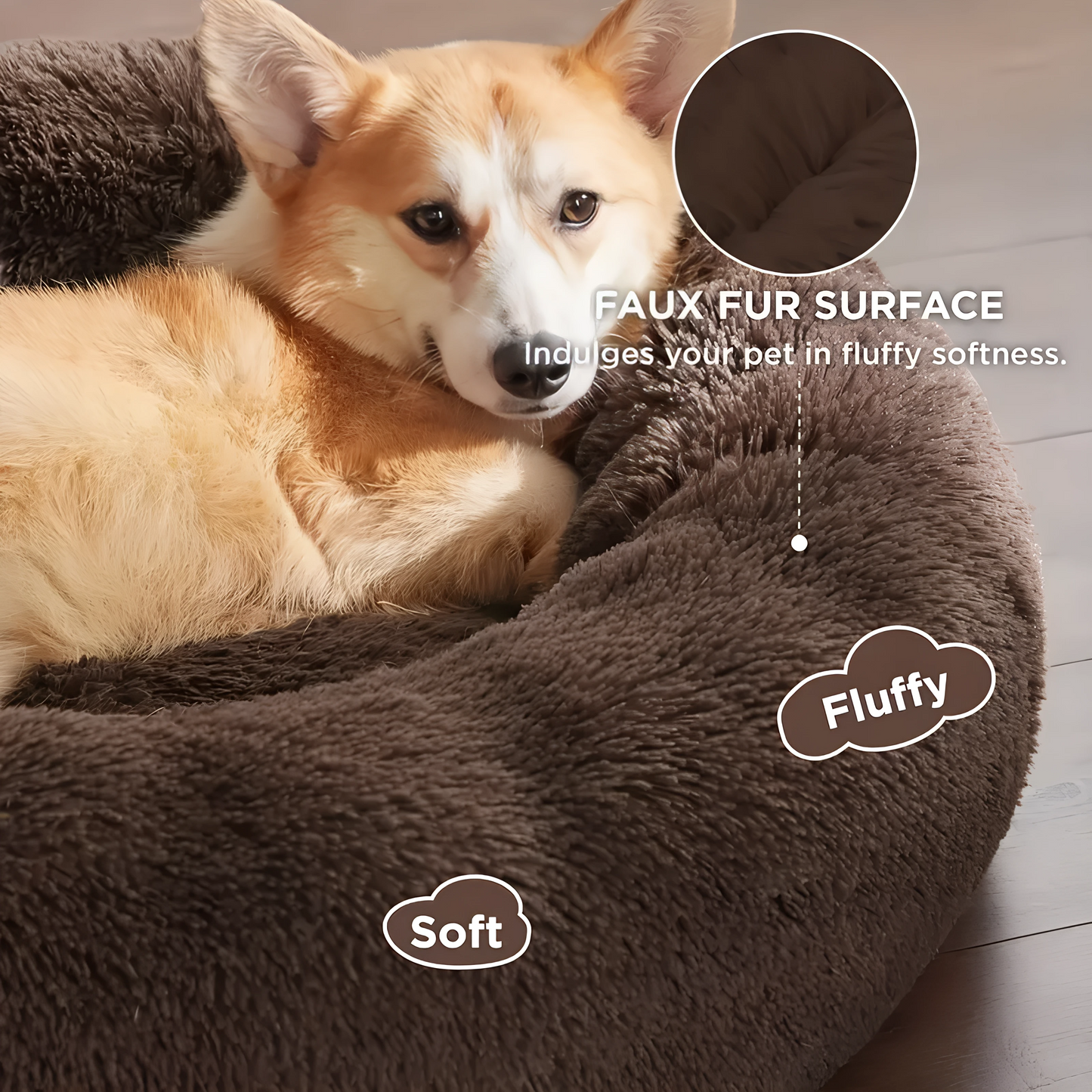 Plush Round Pet Bed – Warm & Washable for Dogs & Cats